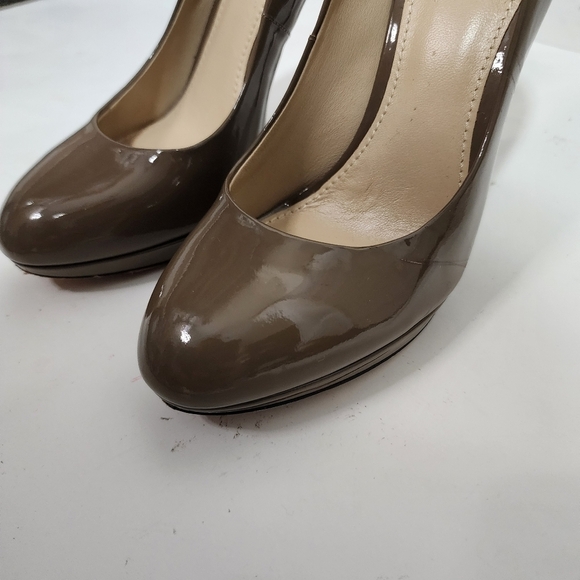 Brian Artwood Brown Taupe Patent Leather Platform Pumps Heels Shoes Event Evenin - Picture 5 of 16
